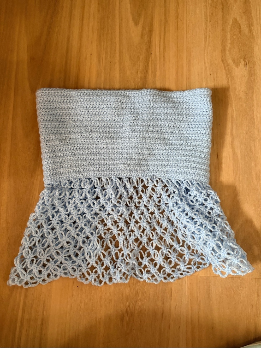 Light Blue Crochet Tube Top with Lace Hem